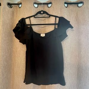 Cami NYC Black Silk Cold Shoulder Top